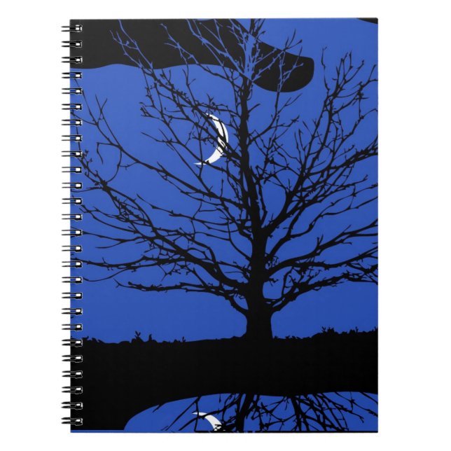 Caderno Espiral Paisagem lunar de Cobalto azul e preto (Frente)