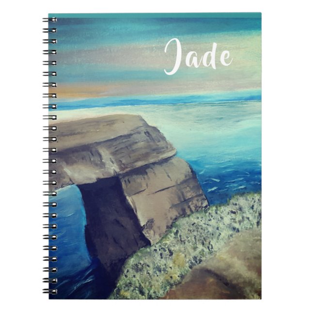Caderno Espiral Paisagem Mediterrânica de Nome Personalizado (Frente)