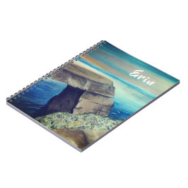 Caderno Espiral Paisagem Mediterrânica de Nome Personalizado
