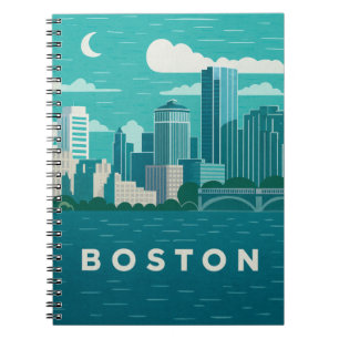 Caderno Espiral Paisagem Noturna da Cidade de Massachusetts Cida
