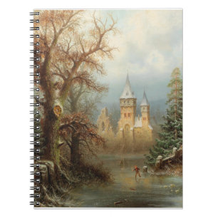 Caderno Espiral Paisagem Romântica de inverno com Patinadores de G