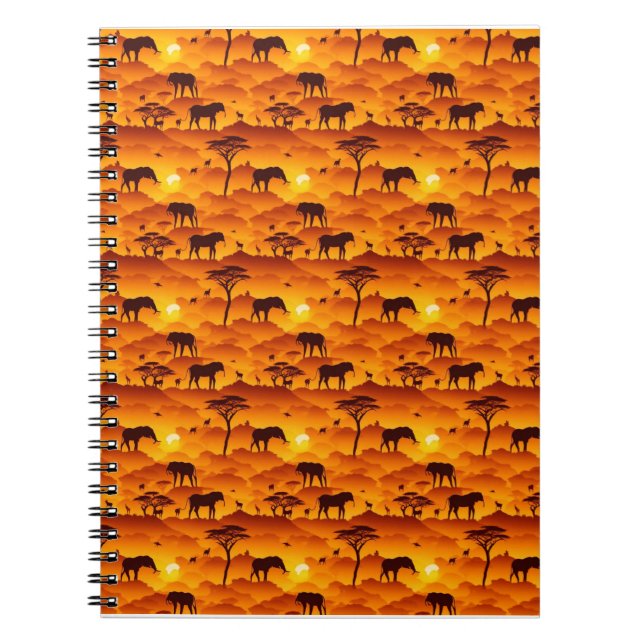 Caderno Espiral Paisagem Sunset com Padrão Africano Silhout (Frente)