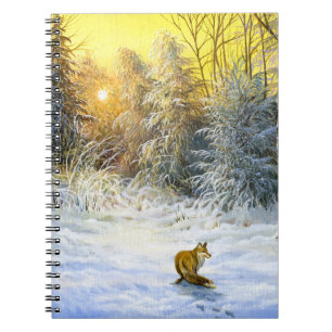 Caderno Espiral Paisagem Sunset da Raposa de inverno.