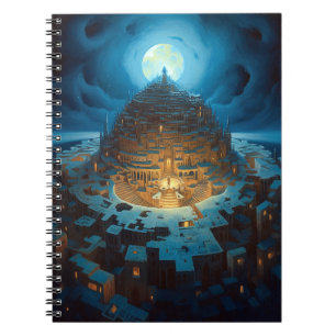 Caderno Espiral Paisagem Surreal Cidade Maze Fantasy Art