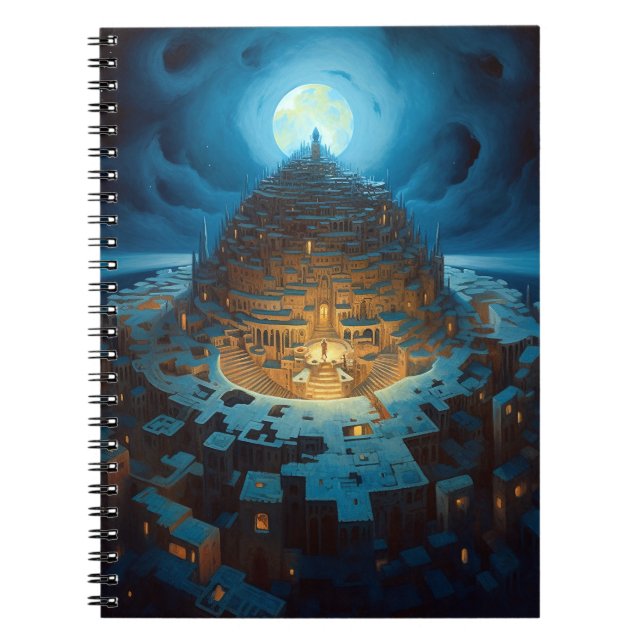Caderno Espiral Paisagem Surreal Cidade Maze Fantasy Art (Frente)