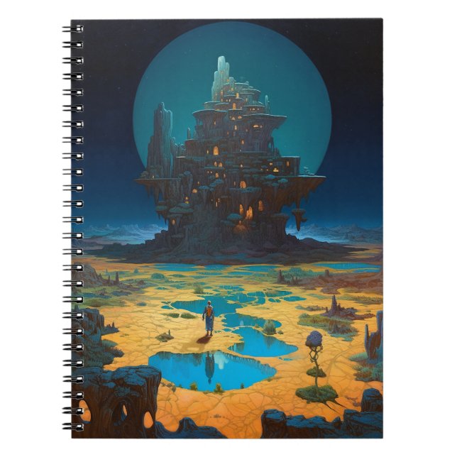 Caderno Espiral Paisagem Surreal em direção à Cidade Fantasia Art (Frente)