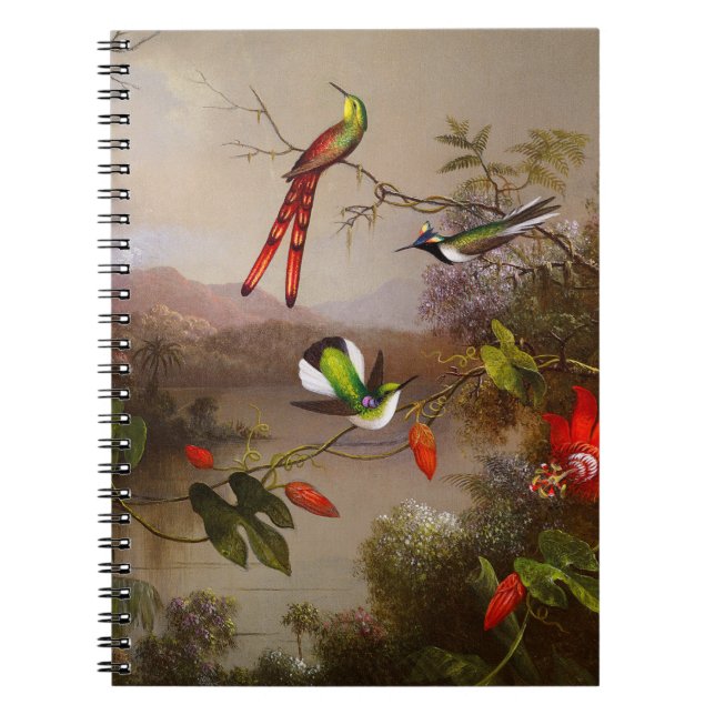 Caderno Espiral Paisagem tropical com dez beija-flores (Frente)