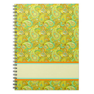 Caderno Espiral Paisley amarelo azul-verde