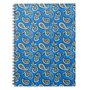 Caderno Espiral Paisley Atemporal em Fundo Azul