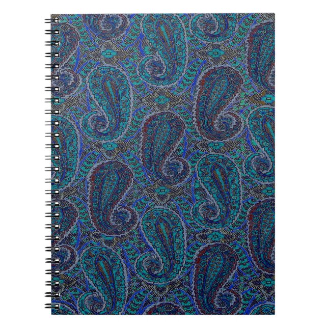 Caderno Espiral Paisley Blue Indian Boho Art Pattern (Frente)