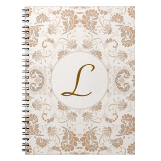 Caderno Espiral Paisley em Beige Aestética Moderna Tan Brown Init.