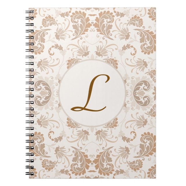 Caderno Espiral Paisley em Beige Aestética Moderna Tan Brown Init. (Frente)
