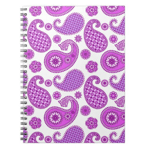 Caderno Espiral Paisley, violeta, roxo e branco