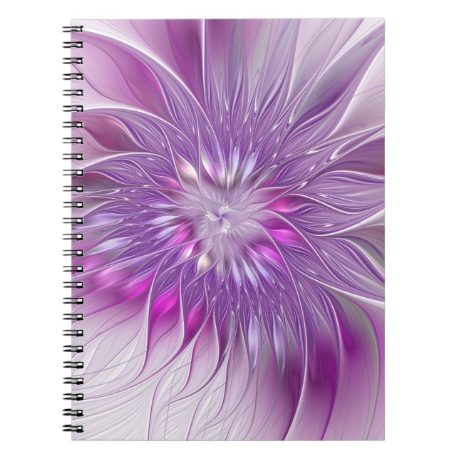 Caderno Espiral Paixão roxa rosa Paixão Abstrato Arte Fractal (Frente)