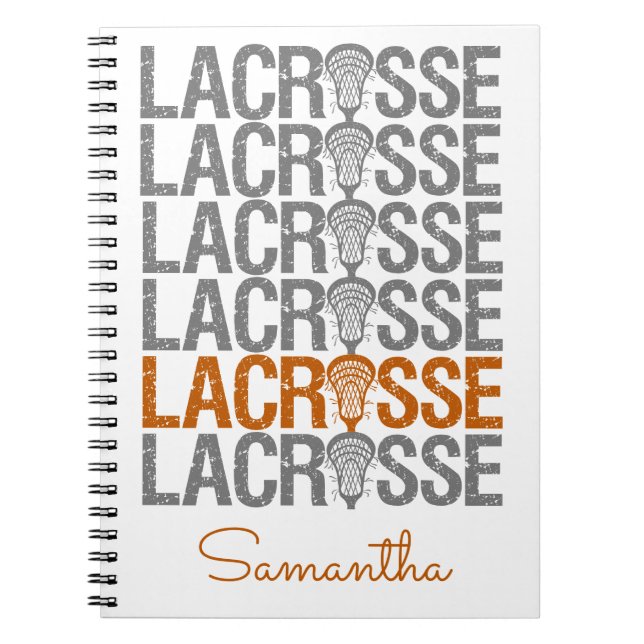 Caderno Espiral Palavra de Lacrosse em Laranja Queimado (Frente)
