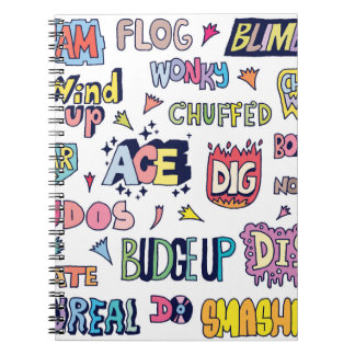 Caderno Espiral Palavras de gírias inglesas, letra de rabisco