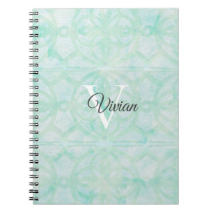 Caderno Espiral Pale Jade Green Watercolor Monographic Name