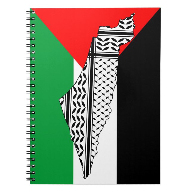 Caderno Espiral Palestina - Bandeira e Mapa com Padrão Keffiyeh (Frente)
