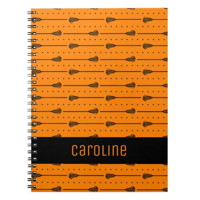 Caderno Espiral Palitos de Lacrosse Laranja Pretos e Linhas Pontas (Frente)