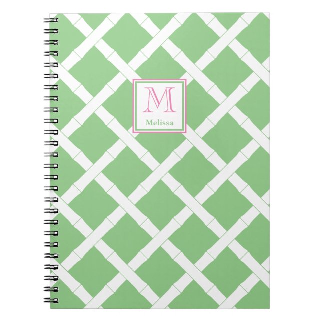 Caderno Espiral Palm Beach Preppy Green E Pink Bamboo Trellis (Frente)