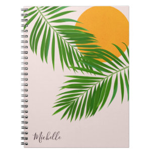 Caderno Espiral Palma de sol tropical deixa um nome rosa minimalis