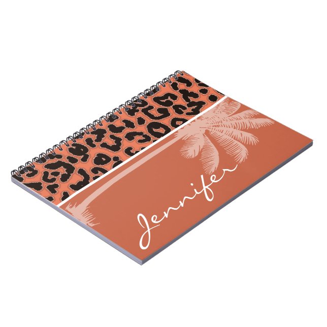 Caderno Espiral Palma De Verão; Impressão Animal De Siena Leopardo (Left Side)
