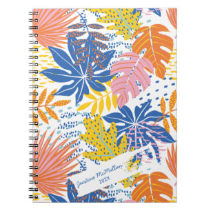 Caderno Espiral Palma tropical moderna cor azul-rosa