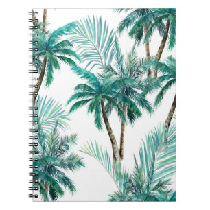 Caderno Espiral Palma Tropical: Padrão de Selva de Aquarela.