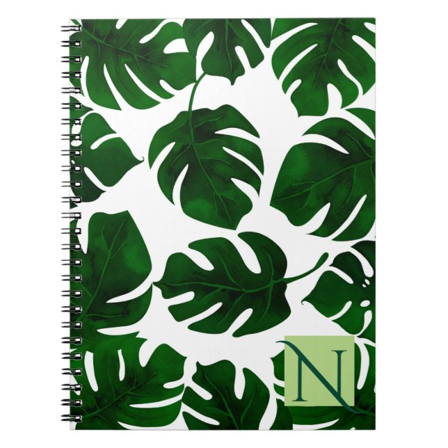 Caderno Espiral Palma Tropical Verde Escura Deixa Botânica de Verã (Frente)