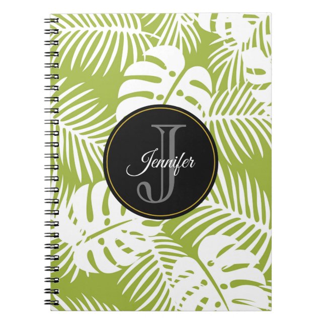 Caderno Espiral Palma Verde Deixa Monograma de Padrão Florestal Tr (Frente)