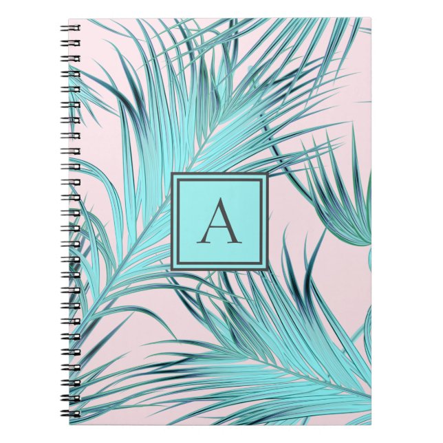 Caderno Espiral Palmas Tropicais Trendy Pastel Com Monograma (Frente)