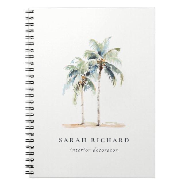 Caderno Espiral Palmeiras costeiras tropicais Palmeiras Aquarela A (Frente)