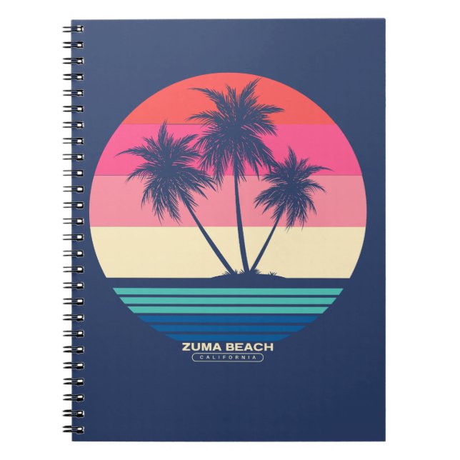 Caderno Espiral Palmeiras de Zuma Beach Pôr do Sol Retrô (Frente)