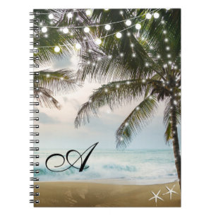Caderno Espiral Palmeiras e luzes tropicais do oceano de praia