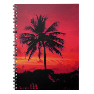 Caderno Espiral Palmeiras Exóticas Vermelhas Havaianas Sunset