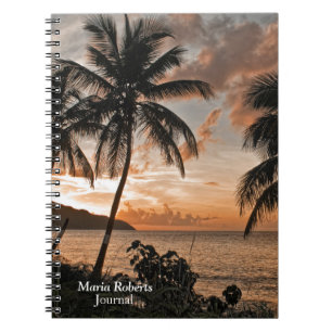 Caderno Espiral Palmeiras Tropicais de Praia Sunset Personalizam