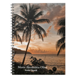 Caderno Espiral Palmeiras Tropicais de Praia Sunset Personalizam