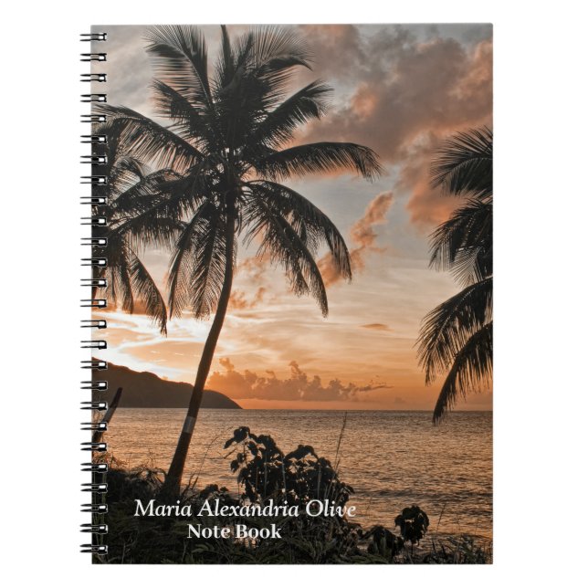 Caderno Espiral Palmeiras Tropicais de Praia Sunset Personalizam (Frente)
