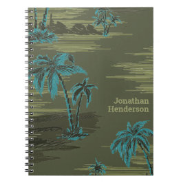 Caderno Espiral Palmeiras verdes havaianas do Exército com Teal Tr