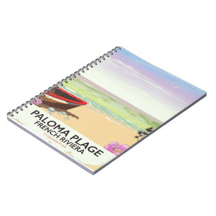 Caderno Espiral Paloma Plage, cartaz de viagem da Riviera Francesa
