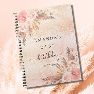 Caderno Espiral Pampas de rosa de aniversário de livros de hóspede