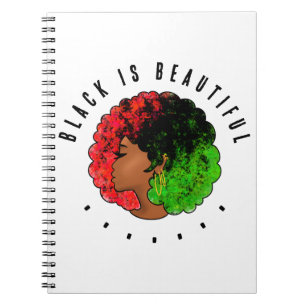 Caderno Espiral Pan-africana menina mulher negra verde vermelho or