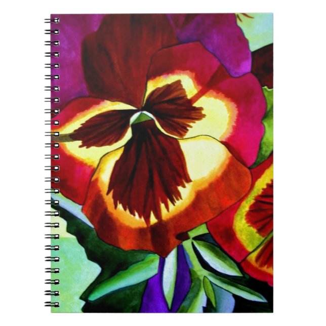Caderno Espiral Pancas vermelhas flor de aquarela arte original (Frente)