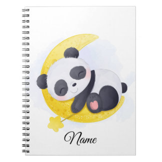 Caderno Espiral Panda Adormecido na Lua Arte Kawaii