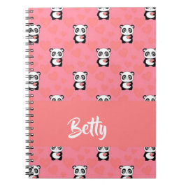Caderno Espiral Panda ama um padrão rosa