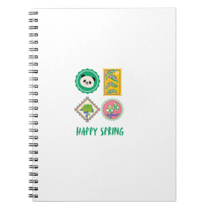 Caderno Espiral Panda de Carimbo da Primavera Engraçado