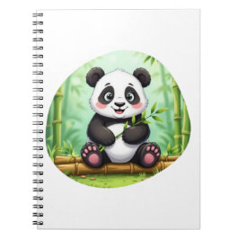 Caderno Espiral Panda de Desenho Animado Fofo em Remendo de Bambu