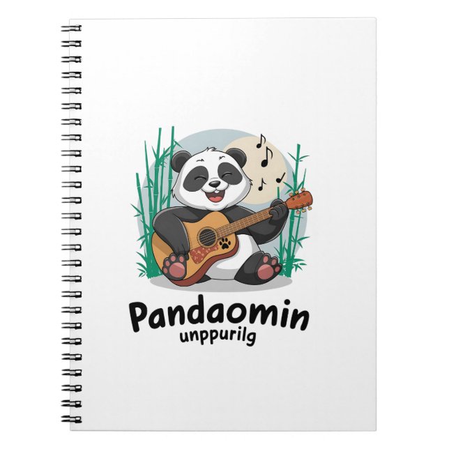 Caderno Espiral Panda Tocando Violão - Diversão Musical Panda (Frente)