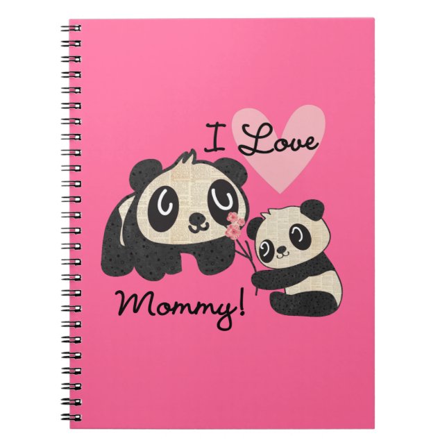 Caderno Espiral Pandas eu amo mamães (Frente)