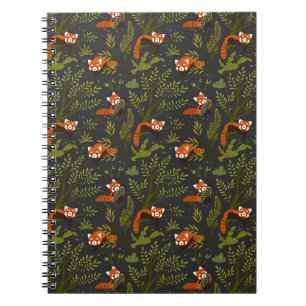Caderno Espiral Pandas Vermelhos na Floresta Preta